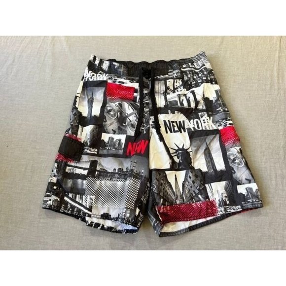Joe Boxer Swim Shorts Mens Large Black New York Lined Drawstring‎ Trunks Men. - Picture 1 of 8
